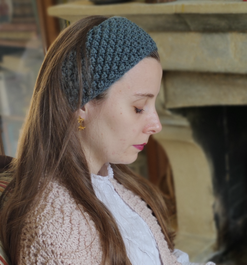 headband Parure vert foncé tricoté en laine mérinos